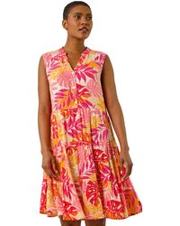 Roman - Leaf Print Buttoned Smock Dress - Lyst