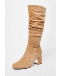 Quiz - Faux Suede Ruched Heeled Boots Material_Polyester - Lyst