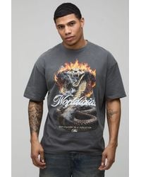 BoohooMAN - Oversized Flame Snake Print Vintage Wash T-Shirt Cotton - Lyst