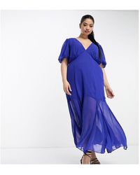 ASOS - Design Chiffon V Neck Midi Dress With Flutter Sleeves And Godet Hem - Lyst