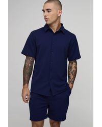 BoohooMAN - Short Sleeve Jersey Herringbone Shirt And Set - Lyst