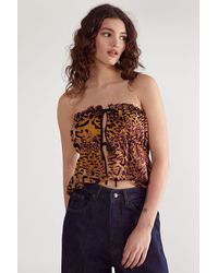 Nasty Gal - Leopard Devore Contrast Tie Bandeau Ruched Top - Lyst
