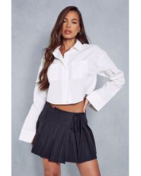 MissPap - Tie Detail Pleated Woven Mini Skirt - Lyst