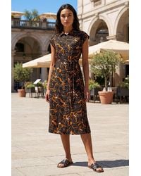 Roman - Floral Belted Midi Shirt Dress - Lyst