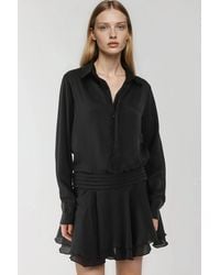 Hiccup - Ruffle Drape Long Sleeve Mini Dress With Shirt Collar - Lyst