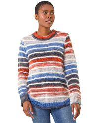 Roman - Fluffy Striped Curve Hem Jumper - Lyst