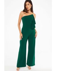 Quiz - Bottle Green One Shoulder Frill Palazzo Jumpsuit - Lyst