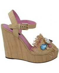 Dolce & Gabbana - Rhinestones Wedge Heel Sandals Shoes Silk - Lyst