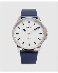 BOSS - Accessoires First Horloge Met Leren Band In Navy-wit - Lyst