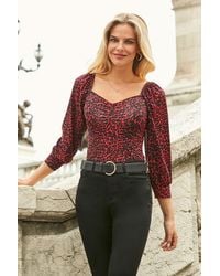 Sosandar - Leopard Print Sweetheart Neckline Jersey Top - Lyst