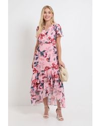 Wallis - Petite Floral Ruffle Hem Midi Dress - Lyst