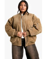 Boohoo - Plus Vintage Suede Look Oversized Bomber Jacket - Lyst