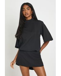 Boohoo - High Neck Shoulder Pad Boxy Playsuit - Lyst
