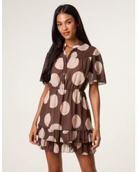 Blue Vanilla - Polka Dot Button Up Double Frill Short Sleeve Dress - Lyst