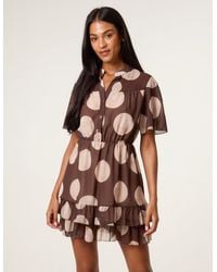 Blue Vanilla - Polka Dot Button Up Double Frill Short Sleeve Dress - Lyst