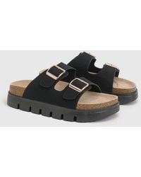 Oasis - Mae Platform Faux Suede Buckle Footbed Slider - Lyst