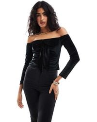 ASOS - Bardot Velvet Long Sleeve Top With Extreme Bow Detail - Lyst