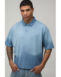 BoohooMAN - Shrunken Oversized Script Spray Wash Rugby Polo - Lyst