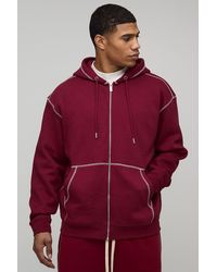 BoohooMAN - Oversized Contrast Stitch Zip Through Hoodie - Lyst