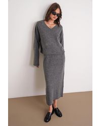 MixRay - V-Neck Knitwear Sweater & Skirt Co-Ord Set - Lyst