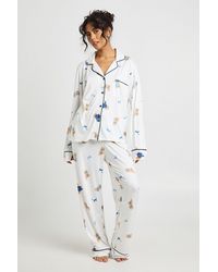 Boohoo - Puppy Bow Print Long Sleeve Shirt & Trouser 3 Piece Pyjama Set - Lyst