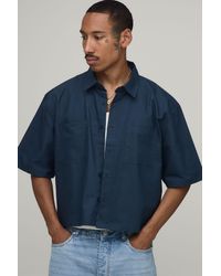 BoohooMAN - Boxy Cropped Half Sleeve Oxford Shirt - Lyst