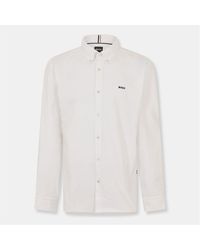BOSS - Embroidered Collared Neck Button Down Long Sleeve Shirt - Lyst