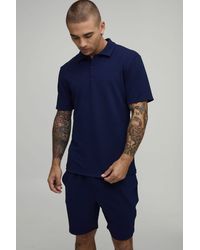 BoohooMAN - Short Sleeve Jersey Herringbone Slim Polo Shirt & Set - Lyst