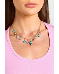 Boohoo - Ocean Detail Charm Necklace Stainless Steel - Lyst