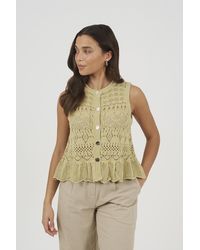 Brave Soul - Pale Pointelle Knit Waistcoat With Frill Hem - Lyst