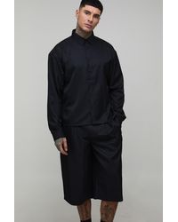 BoohooMAN - Tall Soft Twill Oversized Boxy Shirt And Pleated Longline Jorts Set - Lyst