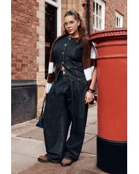 Boohoo - Plus High Waist Double Pleated Wide Leg Jean - Lyst