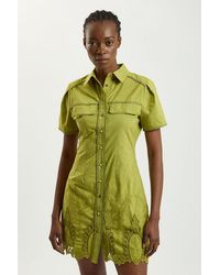Karen Millen - Petite Cotton Cutwork Collared Woven Mini Dress - Lyst