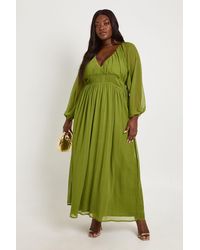 Boohoo - Plus Chiffon Ruched Blouson Sleeve Maxi Dress - Lyst