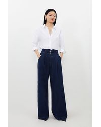 Karen Millen - Petite Denim Wide Leg Trousers - Lyst