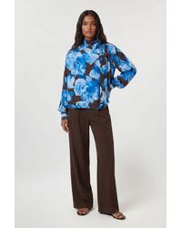 Karen Millen - Viscose Woven Stripe Contrast Floral Blouse - Lyst
