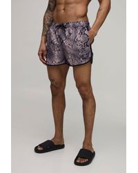 BoohooMAN - Snake Print Embroidered Piped Super Short Swim - Lyst