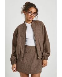 Boohoo - Wool Look Flannel Bomber Jacket - Lyst