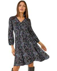 Roman - Floral Print Lace Trim Stretch Dress - Lyst