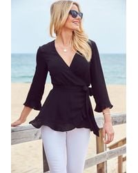 Sosandar - Ruffle Hem Fluted Cuff Top Viscose - Lyst