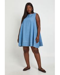 Boohoo - Plus Chambray Racer Swing Dress - Lyst