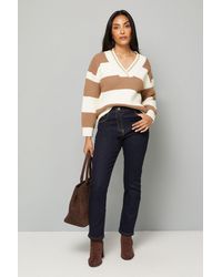 Wallis - Petite Camel And Ivory Relaxed Stripe Cricket Jumper - Lyst