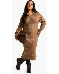 Boohoo - Plus Soft Knit Thick Rib Collar Detail Maxi Dress - Lyst