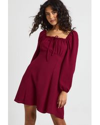 Boohoo - Hammered Volume Sleeve Milkmaid Mini Dress - Lyst