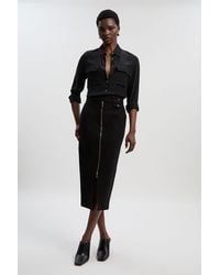 Karen Millen - Ponte Front Zip Trim Detail Midi Skirt - Lyst