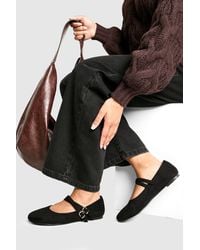 Boohoo - Wide Fit Faux Suede Mary Jane Ballets - Lyst
