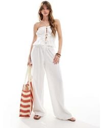 The Frolic - Exclusive Linen Blend Wide Leg Shirred Waist Beach Trouser Co-Ord - Lyst