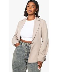Boohoo - Plus Woven Tailored Self Fabric Button Detail Blazer - Lyst