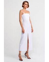 Dilvin - Strapless Fitted Midi Dress With Slit - Lyst