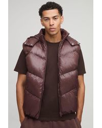 BoohooMAN - Regular Fit Sheen Panelled Hooded Funnel Puffer Gilet - Lyst
